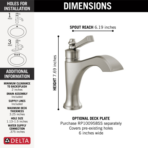 556-SSMPU-DST Dorval Single Handle Bathroom Faucet, Stainless