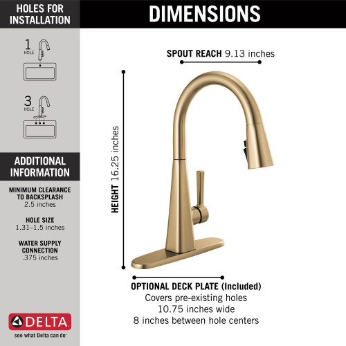 Delta 19802Z-CZ-DST Lenta Single Handle Pull Down Kitchen Faucet, Champagne Bronze