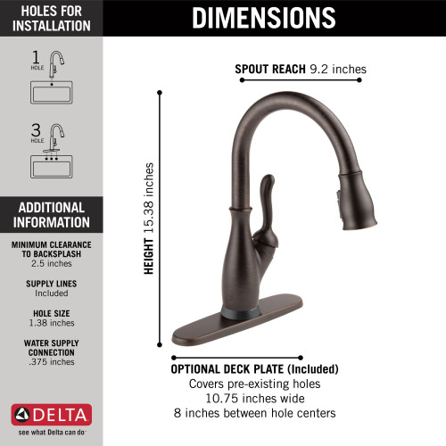 9178TV-RB-DST Leland VoiceIQ Single Handle Pull Down Faucet with Touch2O Technology, Venetian Bronze