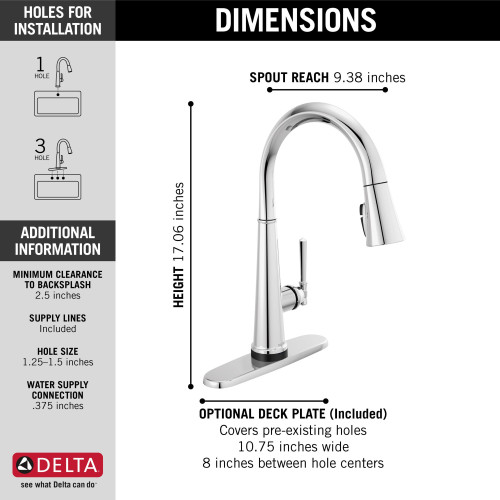 9182T-PR-DST Emmeline Single Handle Pull Down Kitchen Faucet with Touch2O Technology, Lumicoat Chrome