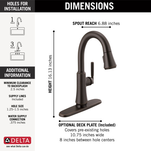 9979T-RB-DST Coranto Single Handle Pull Down Bar or Prep Faucet with Touch2O Technology, Venetian Bronze