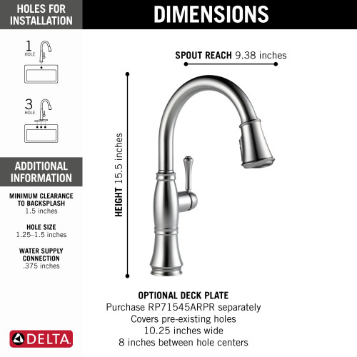 9197-AR-PR-DST Cassidy Single Handle Pull Down Kitchen Faucet, Lumicoat Arctic Stainless