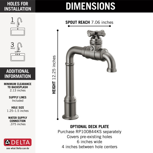 Delta 1990LFC-KS Broderick True Bar Kitchen Faucet, Black Stainless