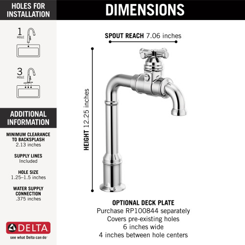 Delta 1990LFC Broderick True Bar Kitchen Faucet, Chrome