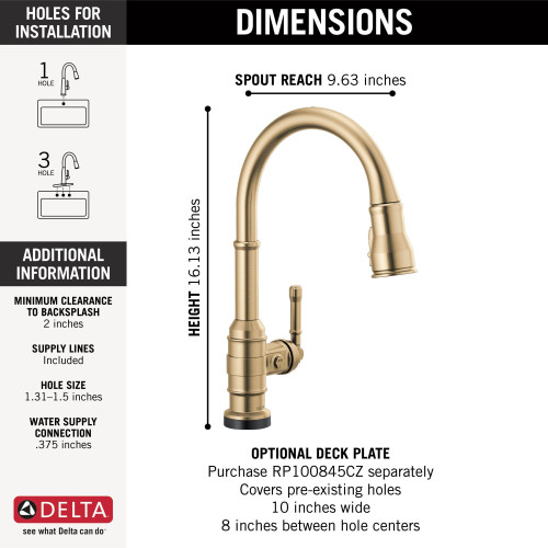 9190T-CZ-DST Broderick Single Handle Pull Down Kitchen Faucet with Touch2O Technology, Champagne Bronze