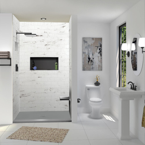 FZST5140C-40 Trimslate 51-in x 40-in Shower Base with Adjustable Single Threshold and Center Drain, Dark Grey