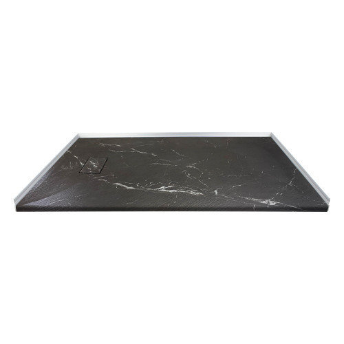 Transolid FZSP6032-61 Trimslate Plus 60-in x 32-in Zero Threshold Tub Replacement Shower Base with End Drain, Sterling Black