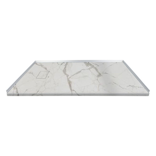 Transolid FZSP6032-60 Trimslate Plus 60-in x 32-in Zero Threshold Tub Replacement Shower Base with End Drain, Calcite