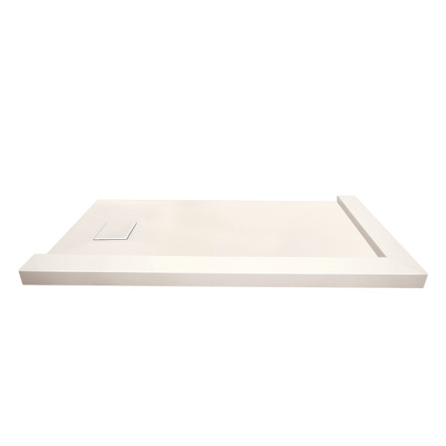 FZSDTR6336-32 Trimslate 63-in x 36-in Tub Replacement Shower Base with Adjustable Double Threshold and End Drain, Cameo