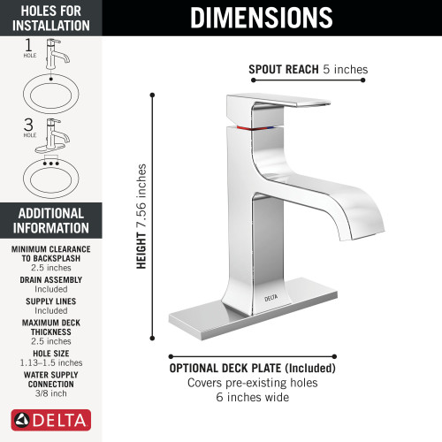 Delta 539-MPU-DST Velum 6.25-in x 6.00-in x 7.56-in Single Handle Bathroom Faucet, Chrome