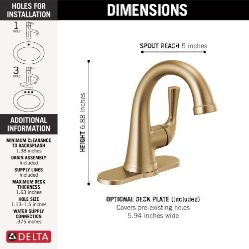 Delta 533LF-CZMPU Kayra 6.75-in x 6.00-in x 6.88-in Single Handle Bathroom Faucet, Champagne Bronze