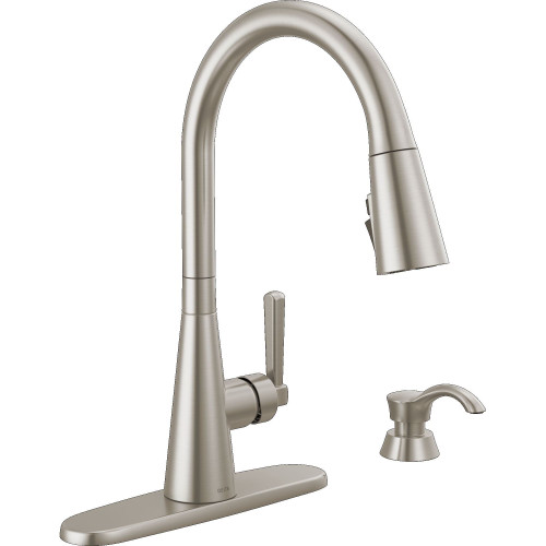 Delta 19893Z-SPSD-DST Boyd 11.63-in x 10.75-in x 16.50-in Single-Handle Pull-Down Kitchen Faucet with Soap Dispenser and Shieldspray Technology, Spotshield Stainless