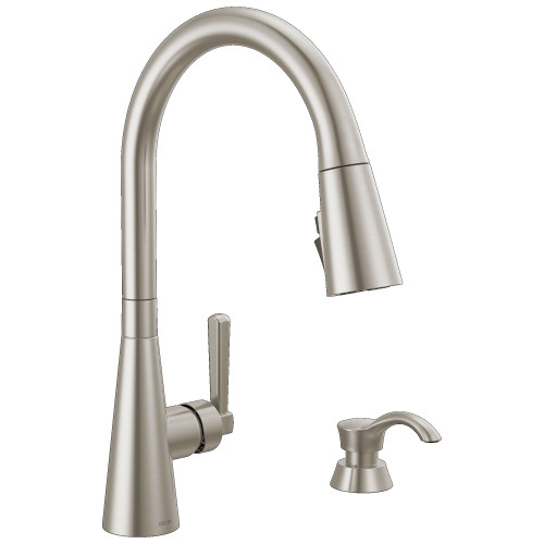 19893Z-SPSD-DST Boyd 11.63-in x 10.75-in x 16.50-in Single-Handle Pull-Down Kitchen Faucet with Soap Dispenser and Shieldspray Technology, Spotshield Stainless
