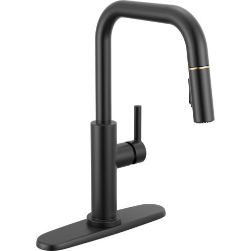 19868LF-GZ Nicoli 11.06-in x 10.75-in x 15.75-in Single-Handle Pull-Down Kitchen Faucet, Matte Black and Champagne Bronze