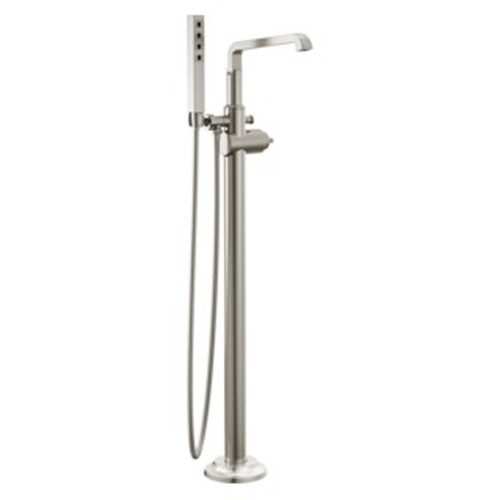 T4789-SS-PR-LHP-FL Tetra Delta Tetra Floor Mount Tub Filler Trim, Lumicoat Stainless