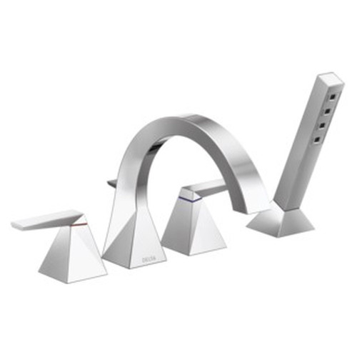 T4746-PR Trillian Delta Trillian Two-Handle Roman Tub Trim with Hand Shower, Lumicoat Chrome