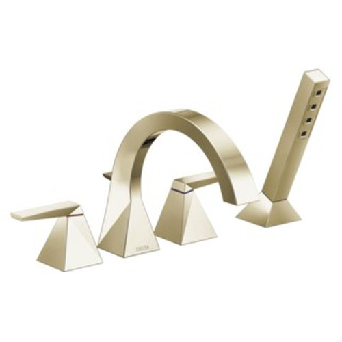T4746-PN-PR Trillian Delta Trillian Two-Handle Roman Tub Trim with Hand Shower, Lumicoat Polished Nickel