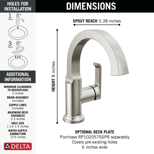 588SH-SS-PR-DST Tetra Single Handle Bathroom Faucet, Lumicoat Stainless