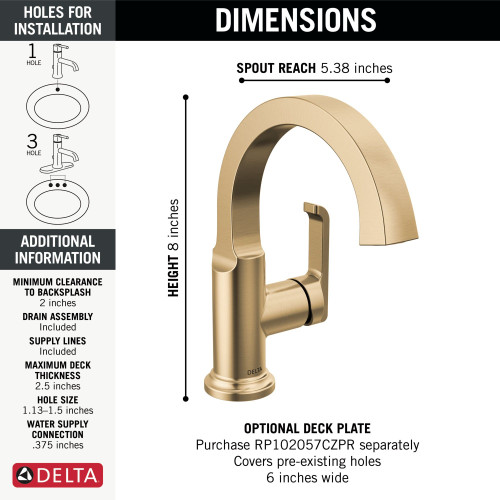 588SH-CZ-PR-DST Tetra Single Handle Bathroom Faucet, Lumicoat Champagne Bronze
