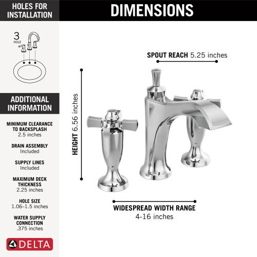 Delta 3557-MPU-DST Dorval Two Handle Widespread Bathroom Faucet, Chrome
