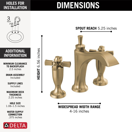 Delta 3557-CZMPU-DST Dorval Two Handle Widespread Bathroom Faucet, Champagne Bronze