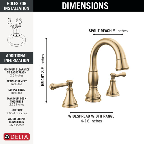 3597-CZPD-DST Cassidy Two Handle Widespread Pull Down Bathroom Faucet, Champagne Bronze