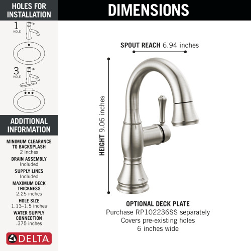 597-SSPD-DST Cassidy Single Handle Pull Down Bathroom Faucet, Stainless