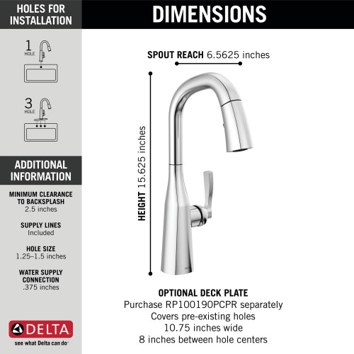 9976-PR-DST Stryke Single Handle Pull Down Bar or Prep Faucet, Lumicoat Chrome