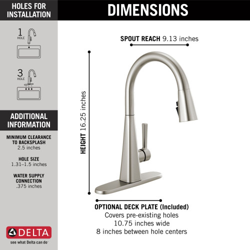 Delta 19802Z-SP-DST Lenta Single Handle Pull Down Kitchen Faucet, Spotshield Stainless