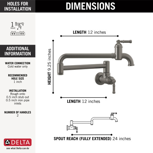 Delta 1190LFL-KS Broderick Wall Mount Pot Filler, Black Stainless