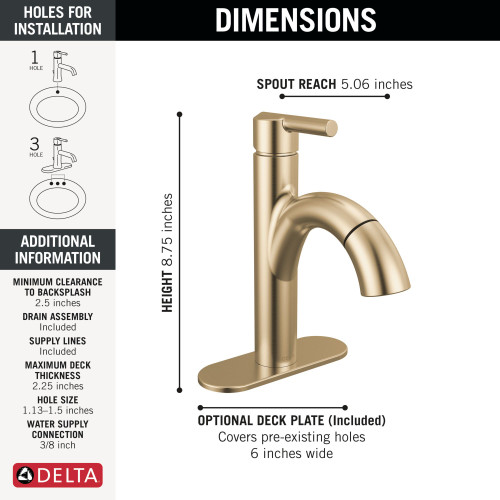 Delta 15749LF-CZPD Nicoli 6.81-in x 6.06-in x 8.75-in Single Handle Pull-Down Bathroom Faucet, Champagne Bronze