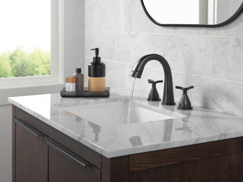 Delta 357756-BLPD-DST Stryke Two Handle Widespread Pull Down Bathroom Faucet, Matte Black
