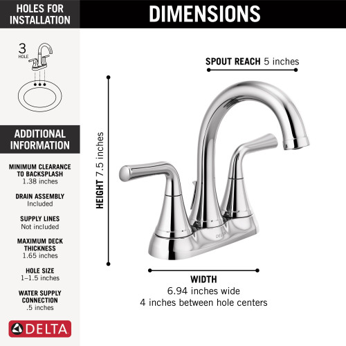Delta 2533LF-TP Kayra Two Handle Tract Pack Centerset Bathroom Faucet, Chrome