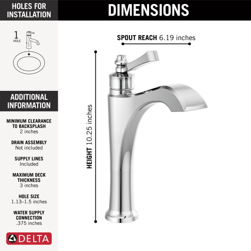 656-DST Dorval Single Handle Mid-Height Vessel Bathroom Faucet, Chrome