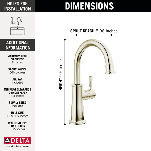 Delta 1960-PN-DST Other Traditional Beverage Faucet, Polished Nickel