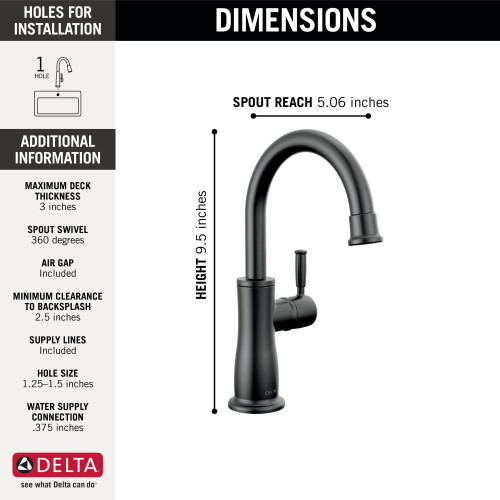 Delta 1960-BL-DST Other Traditional Beverage Faucet, Matte Black