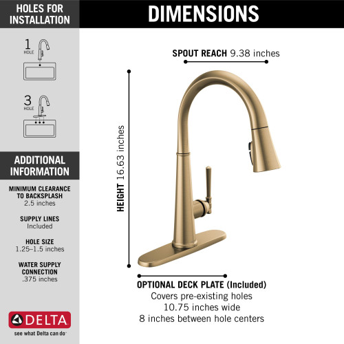9182-CZ-PR-DST Emmeline Single Handle Pull Down Kitchen Faucet, Lumicoat Champagne Bronze