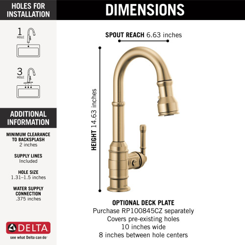 9990-CZ-DST Broderick Single Handle Pull Down Bar or Prep Faucet, Champagne Bronze