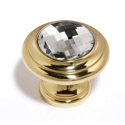 Alno Crystal C211-CLR/PB Traditional Knob in Polished Brass
