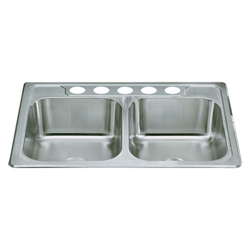 Stainless Steel Double Equal Kitchen Sink 33-in W x 22-in L in Satin