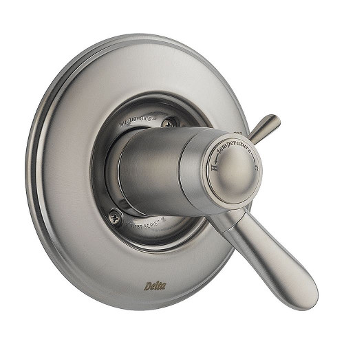 Dual Function Thermostatic Valve Trim with Integrated Volume Control Less Rough-in in Brilliance Stainless