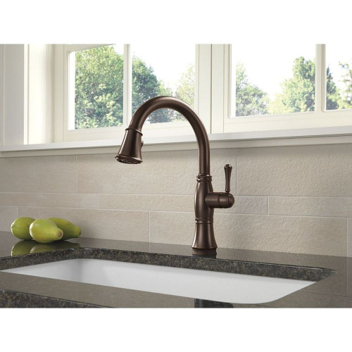 9197T-RB-DST Cassidy Single Handle Pull-Down Kitchen Faucet with Touch2O Technology in Venetian Bronze