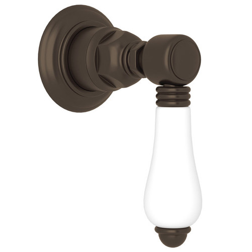 Rohl A4912LPTCBTO Trim for Volume Control and 4-Port Dedicated Diverter with White Porcelain Lever Handle, Tuscan Brass