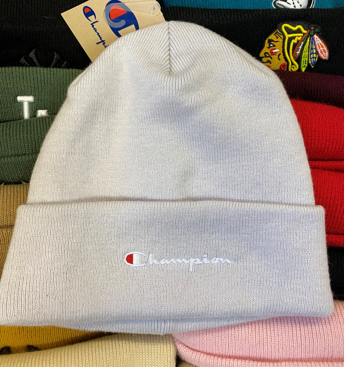 Champion Script Light Grey Beanie Hat