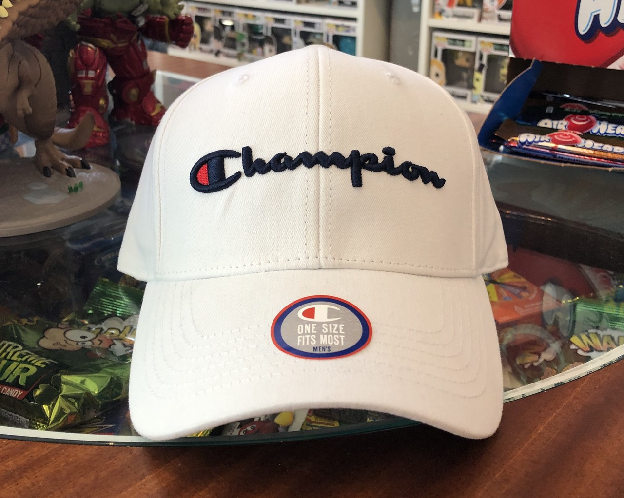 champion script hat