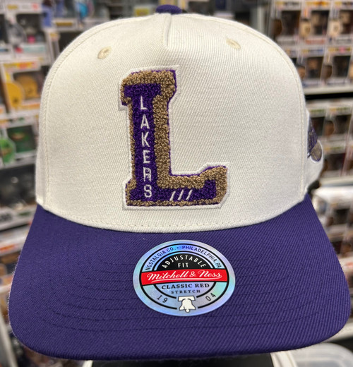 Mitchell & Ness Men's Los Angeles Lakers Hardwood Classics Paintbrush  Snapback Cap, White/Purple