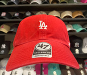 LA Dodgers Red and White 47Brand Soft Snapback Hat.