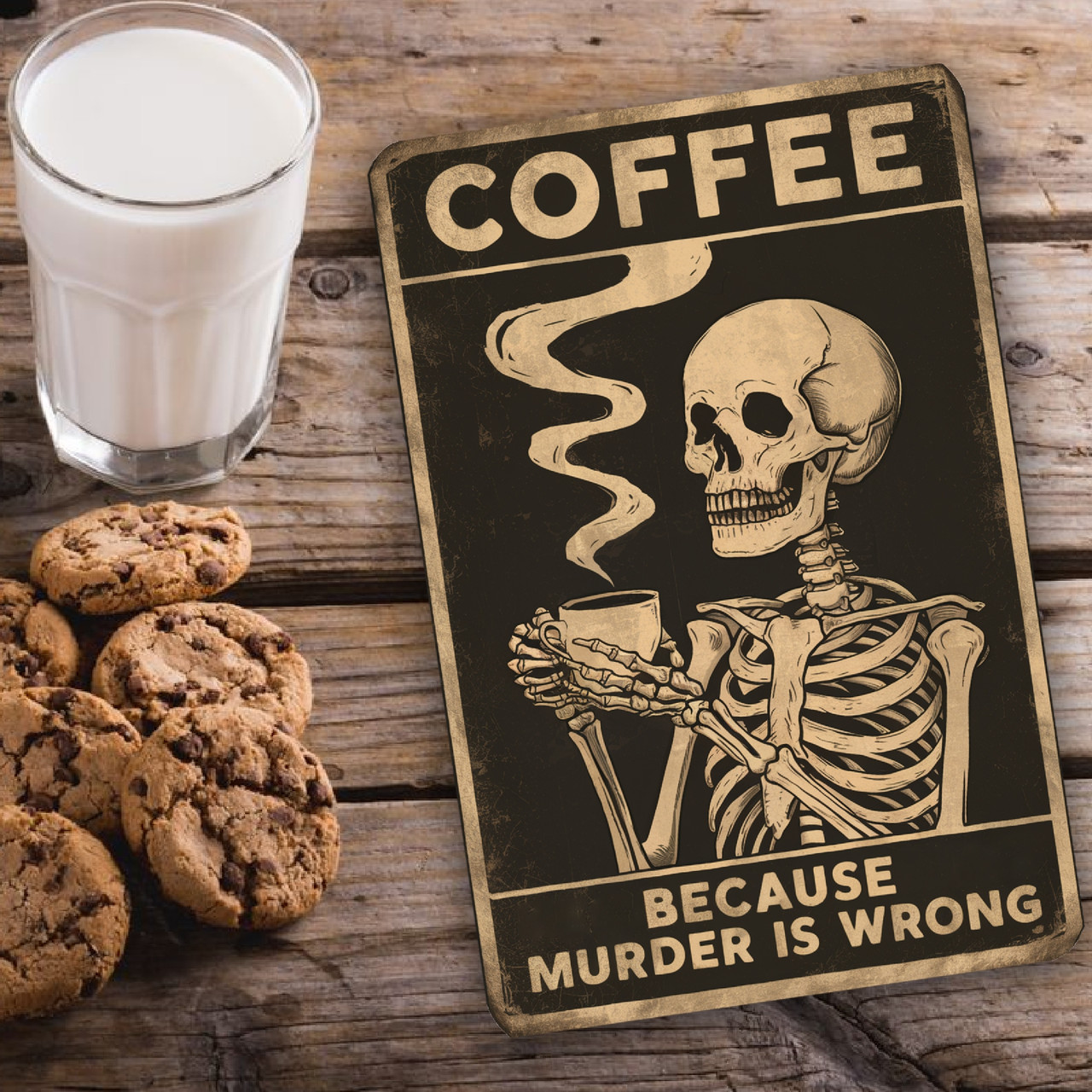 Targa In Metallo Vintage 20x30 Cm Con Scritta 'Cat Cooking Because Murder Is Wrong' - Decorazione Da Parete Umoristica