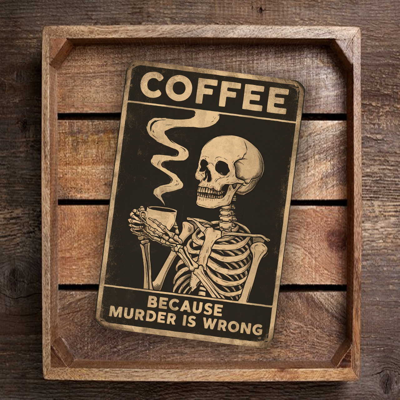Targa in metallo con umorismo gatto Coffee Because Murder Is