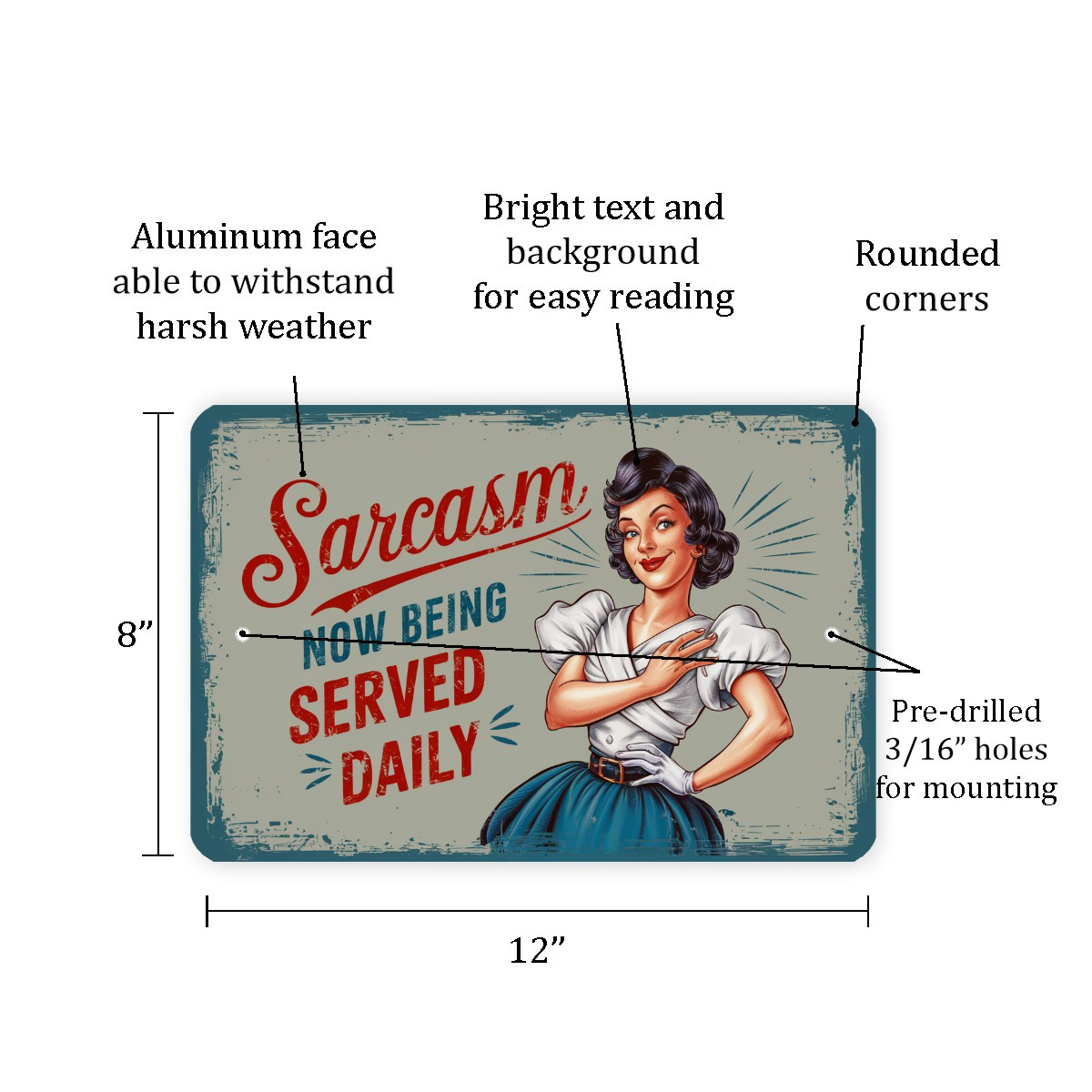 Sarcasm Now Being Served Daily Stile Vintage novità Metallo Targa da Parete